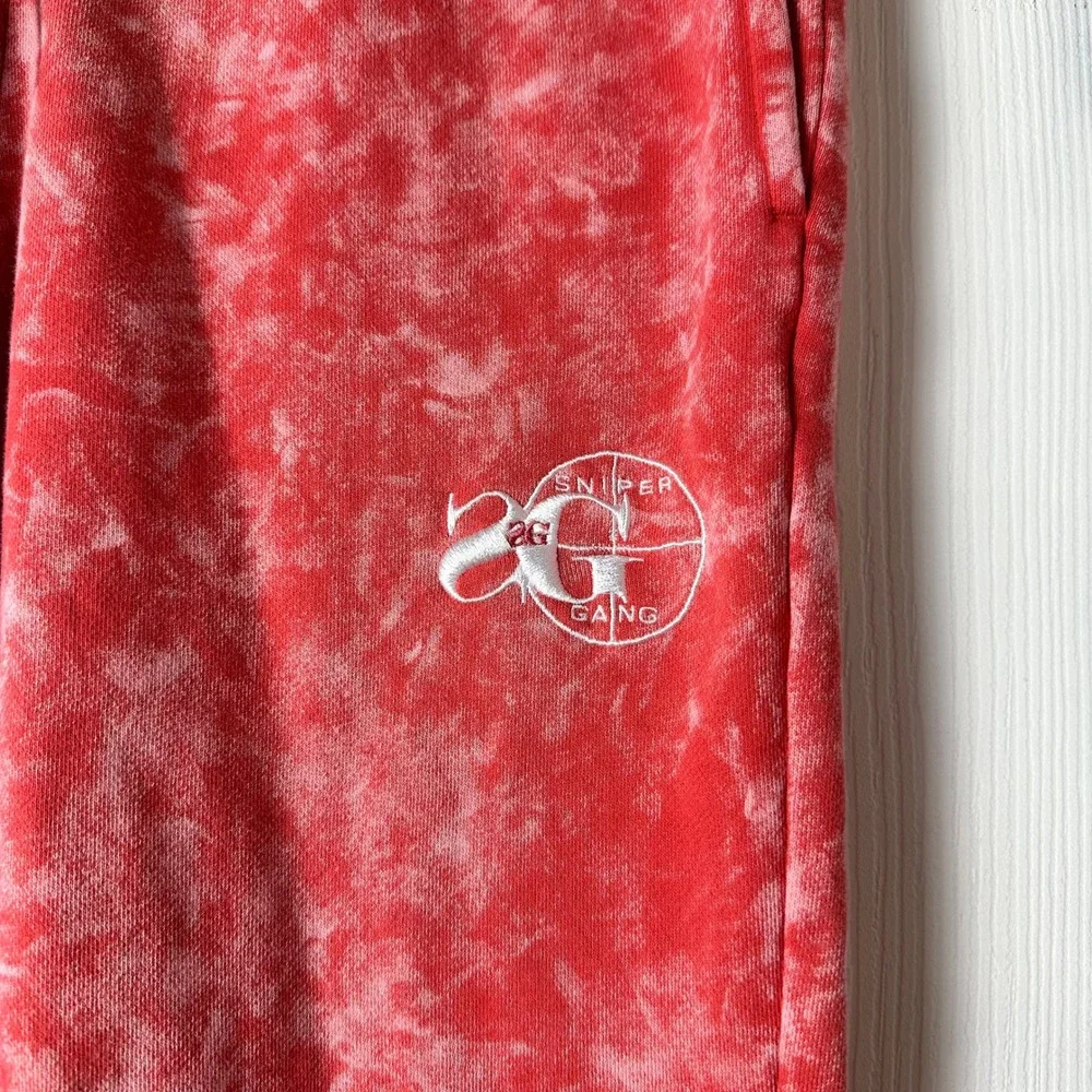 Sniper Gang Kodak Black Glee Men Red Acid Wash Tie Dye Joggers Logo Sweatpants M